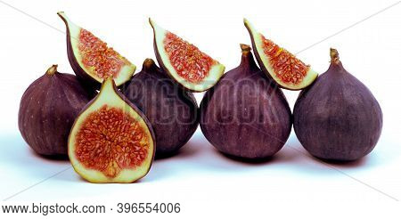Fig Isolated On White Backraund. Fresh Whole And Sliced Fig. Clipping Path