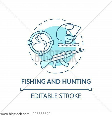 Fishing And Hunting Turquoise Concept Icon. Biodiversity Loss. Extinction Risk. Species Decrease. An