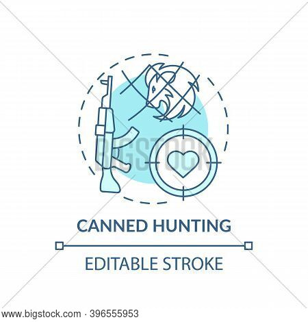 Canned Hunting Turquoise Concept Icon. Aim With Rifle. Endangered Nature. Animal Abuse And Wildlife 