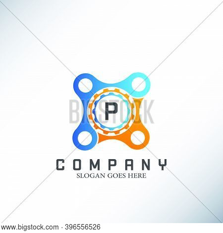 Letter P Logo, Technology And Industrial Service Concept Gear And Bracket Initial Logo Vector Design