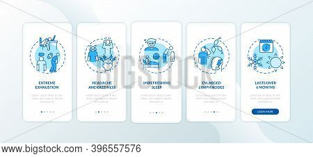 Cfs Symptoms Onboarding Mobile App Page Screen With Concepts. Severe Exhaustion, Migraine And Dizzin