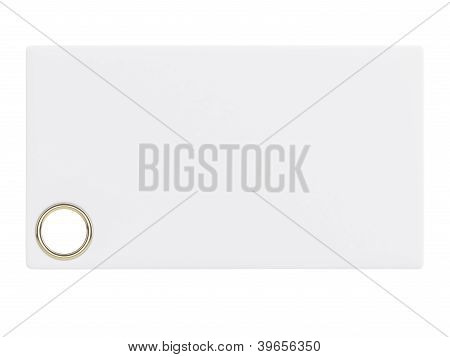 White Paper Card With Golden Ring Isolated