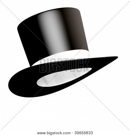Big Black Cylinder Hat With White Ribbon Isolated
