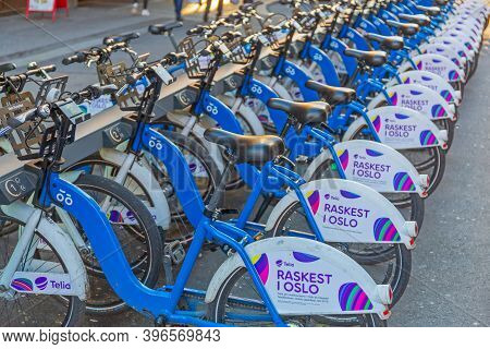 Oslo, Norway - October 29, 2016: Bicycle Rental Telia Raskest In Oslo, Norway.