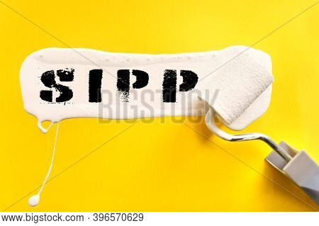Business And Finance Concept. On A Yellow Background, The Surface Is Painted White With A Brush, On 