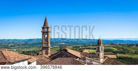 Govone, Italy - Circa August 2020: Piedmont Hills In Italy, Monferrato Area. Scenic Countryside Duri