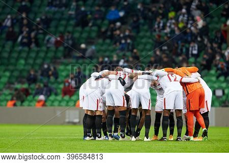 Krasnodar, Russia - November 24, 2020:team Of Sevilla Fc Before The Uefa Champions League Group E Ma