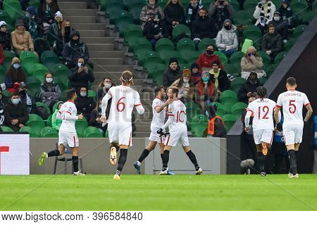 Krasnodar, Russia - November 24, 2020: Ivan Rakitic Of Sevilla Fc Celebrates His Goal During The Uef