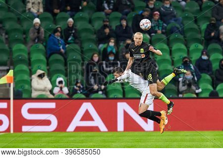 Krasnodar, Russia - November 24, 2020: Igor Smolnikov Of Fc Krasnodar Battle For The Ball With Sergi