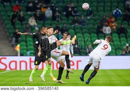 Krasnodar, Russia - November 24, 2020: Cristian Ramirez Of Fc Krasnodar Battle For The Ball During T