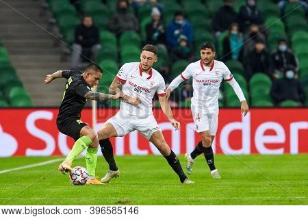 Krasnodar, Russia - November 24, 2020: Cristian Ramirez Of Fc Krasnodar Battle For The Ball During T
