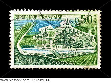 France - Circa 1961 : Cancelled Postage Stamp Printed By France, That Shows Cognac, Circa 1961.