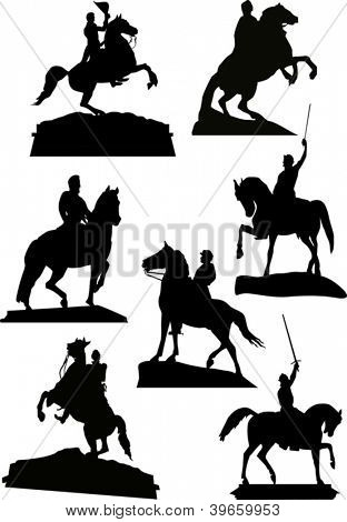 illustration med uppsättning av ryttarna monument isolerad på vit bakgrund