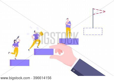 Business Mentor Helps To Improve Career And Holding Stairs Steps Vector Illustration. Mentorship, Up