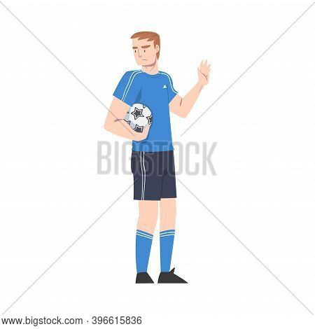 Young Man With Ball Showing Rejection And Refusal Gesture With His Hand Vector Illustration