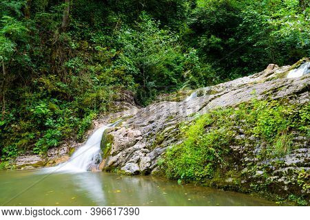Russia. Sochi. Orekhovsky Waterfall On Bezumenks River - Natural Sight In The Neighborhood Of The Ci