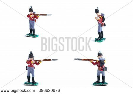 4 In 1 Photo Of Handmade Tin Soldiers In Red Uniform With Musket
