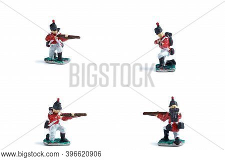 4 In 1 Image Of Handmade Tin Soldiers In Red Uniform With Musket