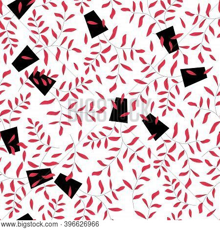 Home Deciduous Tropical Plants In Pots Seamless Pattern. Hand Drawn Floral Background For Wrapping S