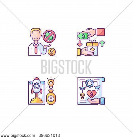 Crowdfunding Issues Rgb Color Icons Set. Reward Based Crowdfunding. Donor Exhaustion Issues. For Or 