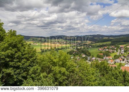 Sunny Aerial Scenery Around Falkenstein Castle In The Bavarian Forest At Summer Time