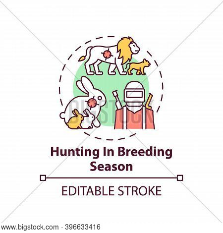 Hunting In Breeding Season Concept Icon. Illegal Animal Cruelty. Aim At Lion, Rabbit. Wildlife Conse