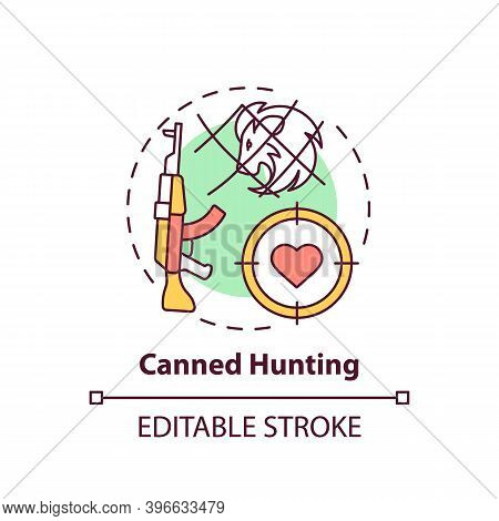 Canned Hunting Concept Icon. Aim With Rifle. Endangered Nature. Animal Abuse And Wildlife Conservati