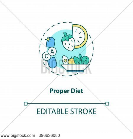 Proper Diet Concept Icon. Cfs Treatment Idea Thin Line Illustration. Eating Vegetables And Fruit. Pr
