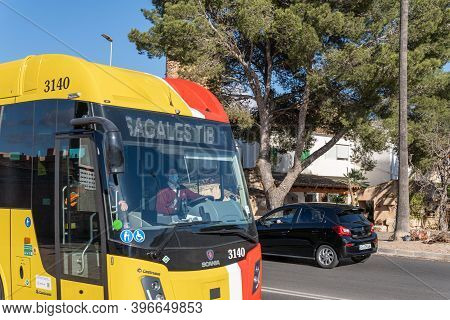 Campos, Balearic Islands/spain; November 2020: Bus Of Line Of The Island Of Majorca That Unites The 