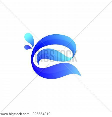Clean Blue E Letter Logo With Water Splash And Drops. Vector Icon Perfect For Ecology Labels, Pool E