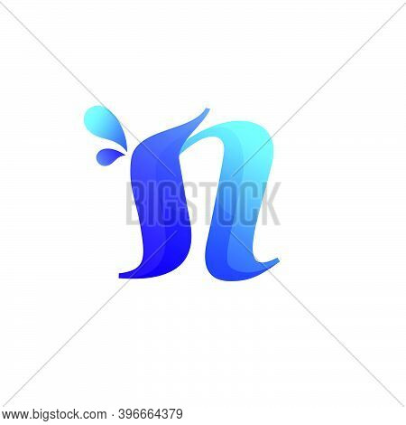 Clean Blue N Letter Logo With Water Splash And Drops. Vector Icon Perfect For Ecology Labels, Pool E