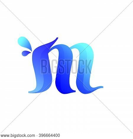 Clean Blue M Letter Logo With Water Splash And Drops. Vector Icon Perfect For Ecology Labels, Pool E