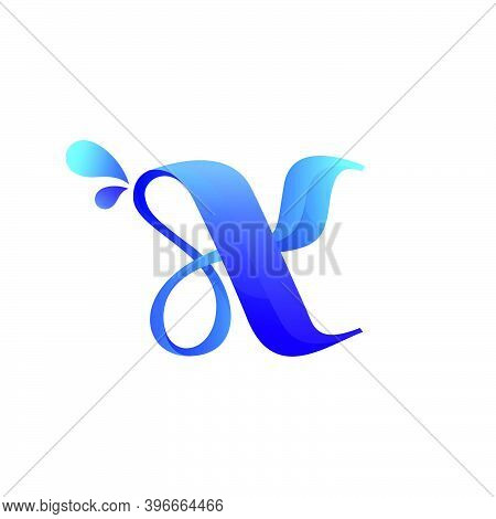 Clean Blue X Letter Logo With Water Splash And Drops. Vector Icon Perfect For Ecology Labels, Pool E