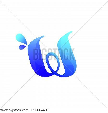 Clean Blue W Letter Logo With Water Splash And Drops. Vector Icon Perfect For Ecology Labels, Pool E