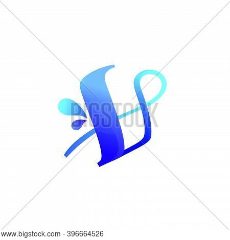 Clean Blue V Letter Logo With Water Splash And Drops. Vector Icon Perfect For Ecology Labels, Pool E