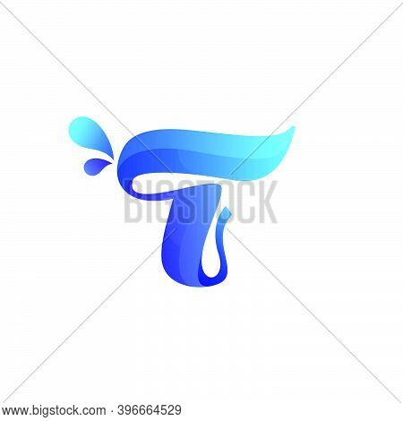 Clean Blue T Letter Logo With Water Splash And Drops. Vector Icon Perfect For Ecology Labels, Pool E
