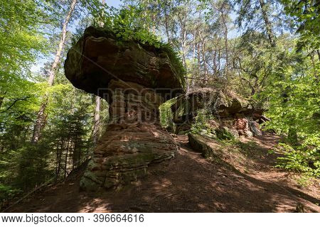 Sandstone Rock Formation Called Hexenpilz Near Dahn, Rhineland- Palatinate, Germany