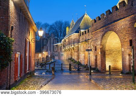 Amersfoort, Netherlands at the historic Koppelpoort at dawn.