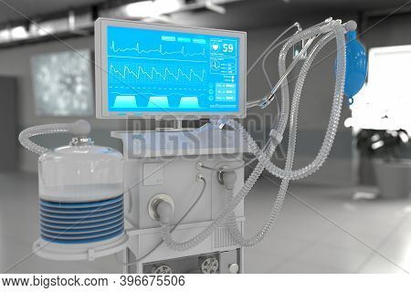 Icu Artificial Lung Ventilator With Fictive Design In Modern Clinic With Soft Focus - Heal Corona Vi