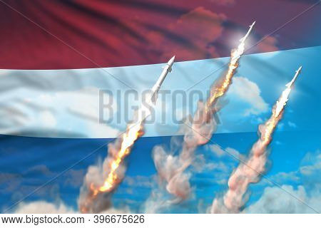 Netherlands Ballistic Warhead Launch - Modern Strategic Nuclear Rocket Weapons Concept On Blue Sky B