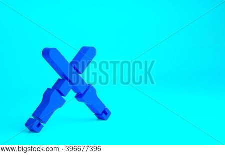 Blue Marshalling Wands For The Aircraft Icon Isolated On Blue Background. Marshaller Communicated Wi
