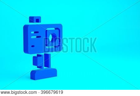 Blue Action Extreme Camera Icon Isolated On Blue Background. Video Camera Equipment For Filming Extr