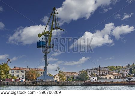 Sevastopol, Russia - September 26, 2020: Crane On The Background Of Old Buildings Of The Sevastopol 