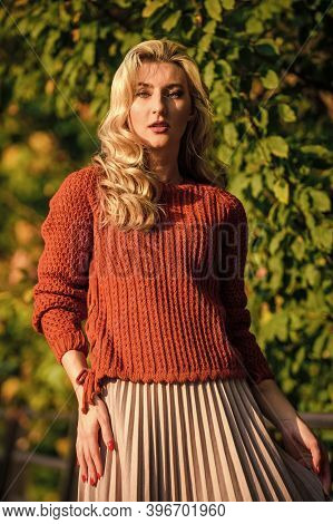 So Beautiful. Female Beauty. Femininity And Tenderness. Girl In Corrugated Skirt And Sweater. Pleate