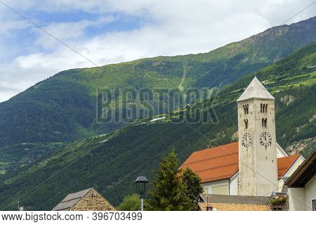 Summer Landscape Along The Cycleway Of The Venosta Valley And The Adige River, In The Bolzano Provin