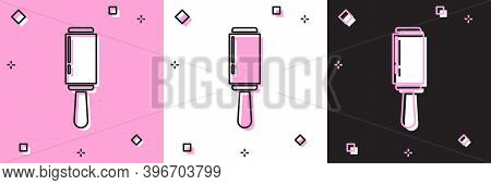 Set Adhesive Roller For Cleaning Clothes Icon Isolated On Pink And White, Black Background. Getting 