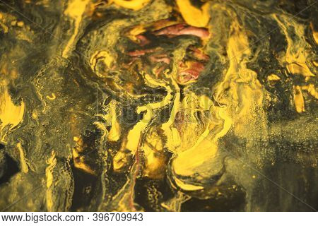 Black And Yellow Pigments Difusion Into Each Other Abstract Colorful Vivid Background