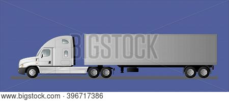 An Image Of A Modern American Truck With A Semi-trailer. Flat Style Line Art Illustration.