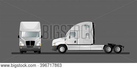 Semi-trailer Tractor, American Version. Car For The Delivery Of Semi-trailers With Loads. Vector