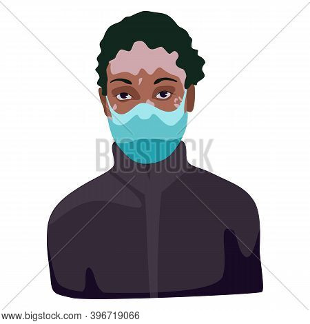 Vitiligo Woman On White Isolated Backdrop. Young Woman In Mask For Social Banner Or Propaganda, Heal